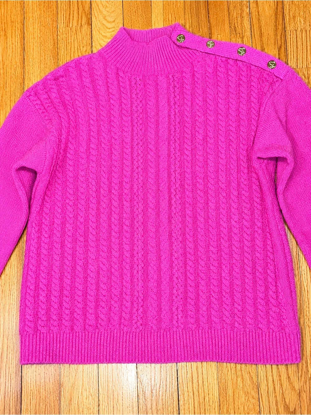 Draper James Fuchsia Pink Cable Knit Mock Neck Sweater Button Detail Size 1X